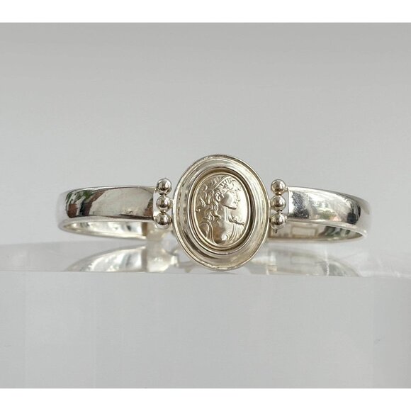 Italian Made Athena Goddess Oval Sterling Silver 925 Vintage Bangle Bracelet - Picture 1 of 10